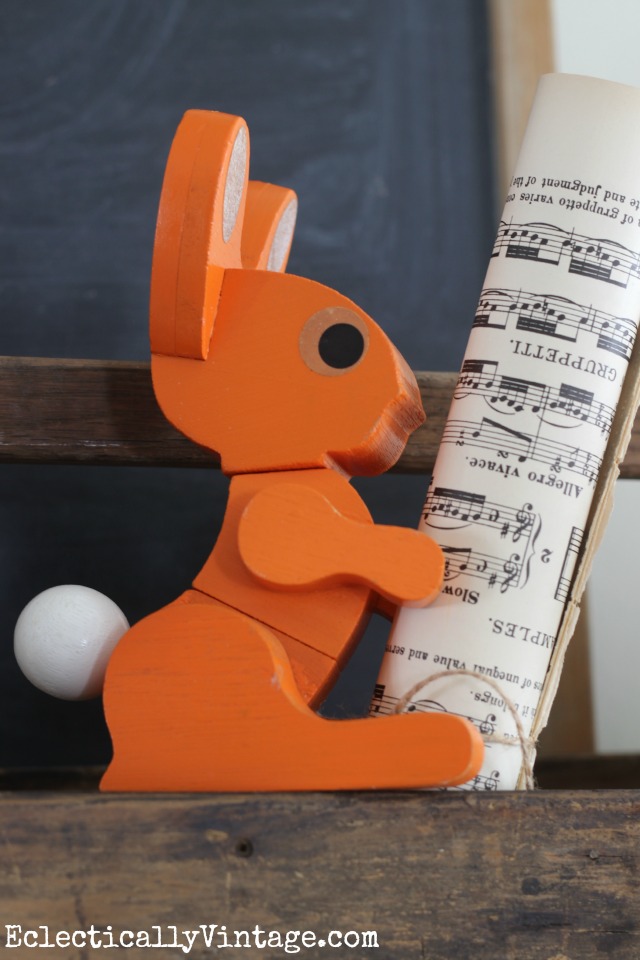 Vintage orange 3d rabbit puzzle - such a cute part of this spring mantel kellyelko.com