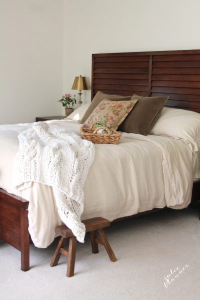 Dreamy master bedroom - love the texture from the chunky throw kellyelko.com