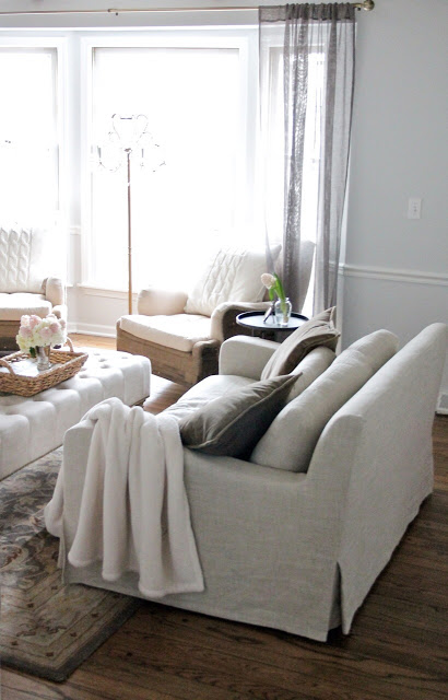 Love the texture in this neutral living room kellyelko.com