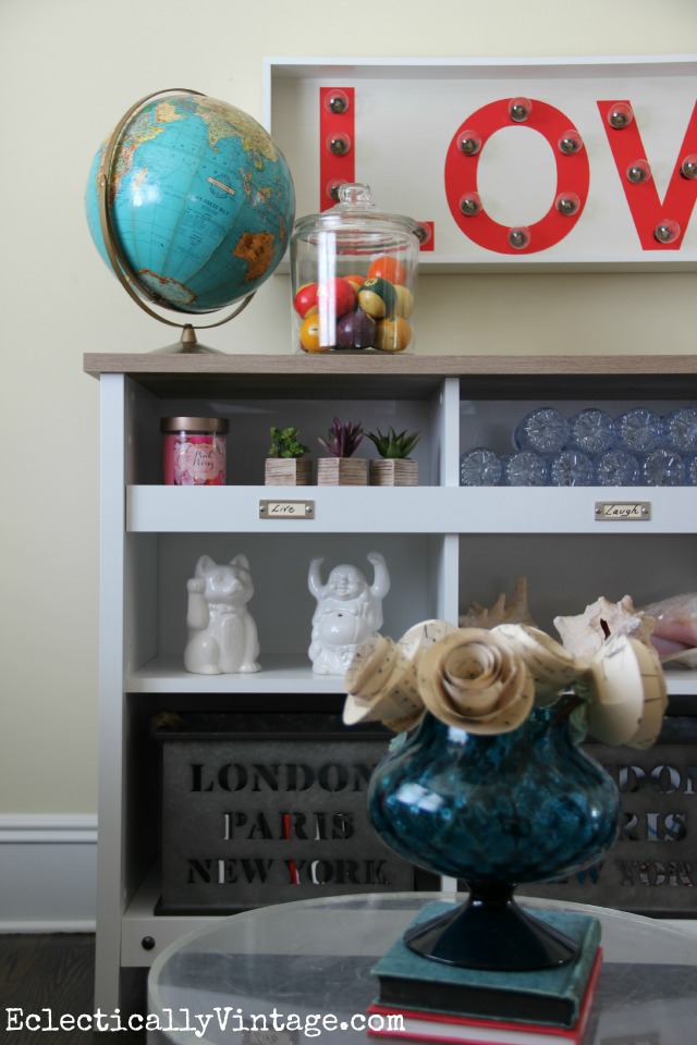 This is such a fun and colorful room and I love the cubby storage kellyelko.com