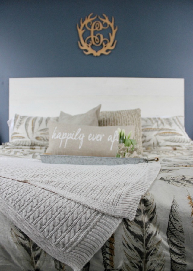 Love the blue bedroom walls and the antler monogram kellyelko.com