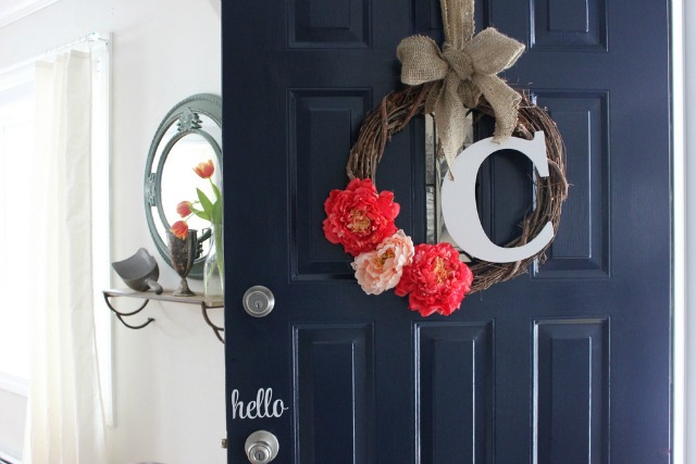 Love the black front door and monogram wreath kellyelko.com