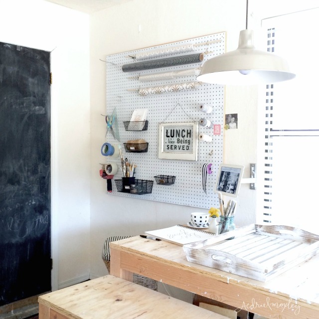 Pegboard storage - perfect for a home office kellyelko.com