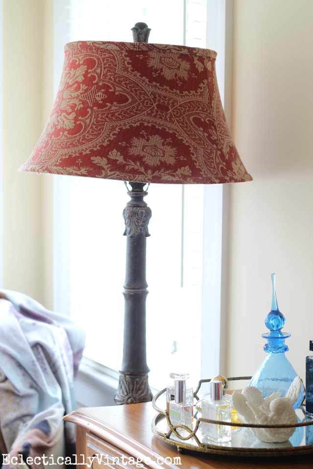 Red damask lampshade kellyelko.com