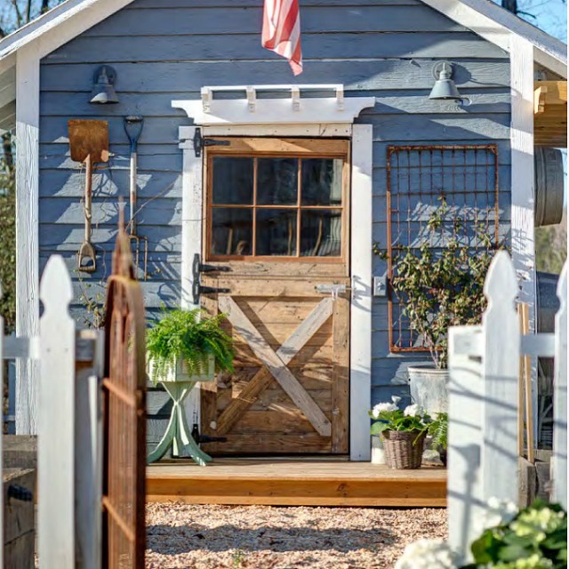 Rustic outdoor potting shed - love all the tools on display kellyelko.com