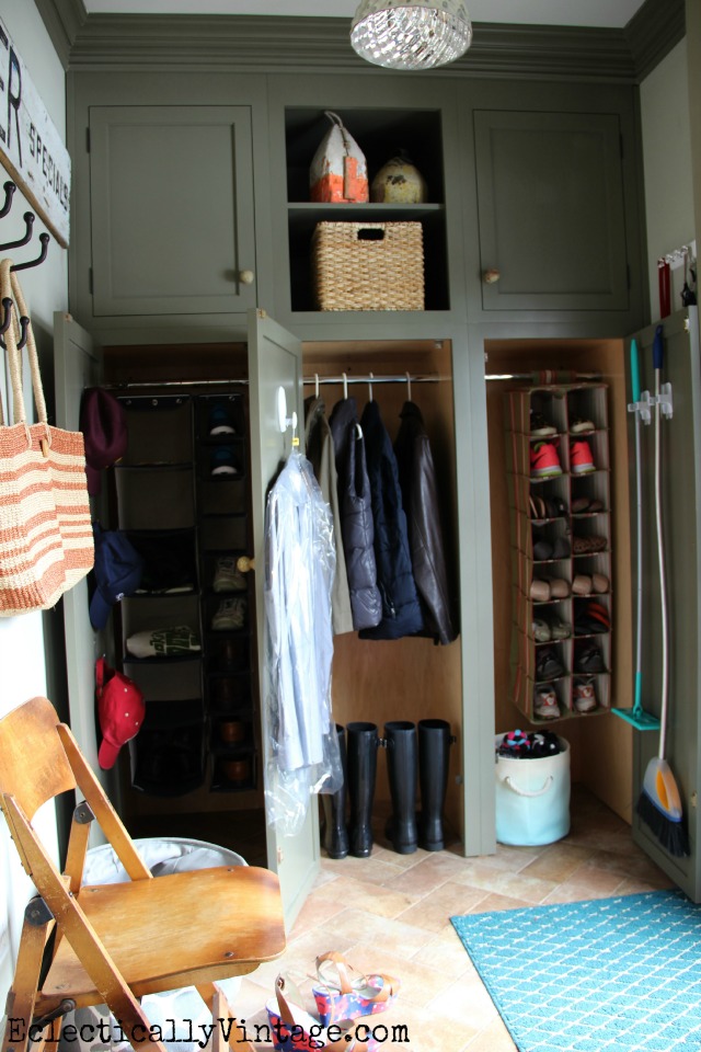 Love the vintage coat hooks for the mudroom