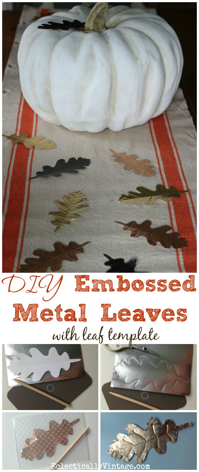 DIY Embossed Metal Leaves - so many ways to use these in your fall decor kellyelko.com