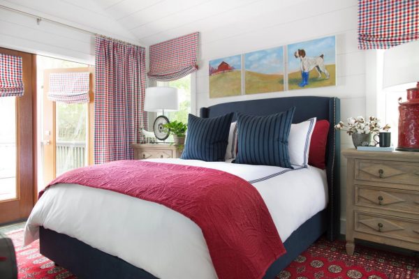 Red and blue cottage bedroom kellyelko.com