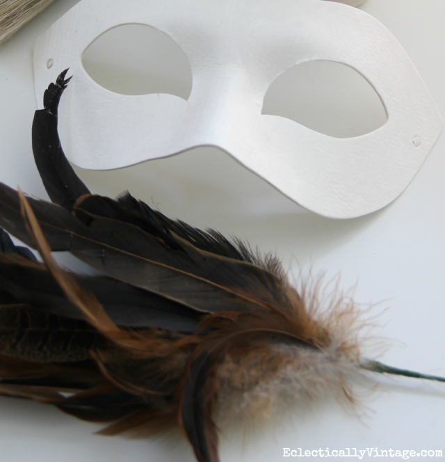 DIY feather mask supplies kellyelko.com