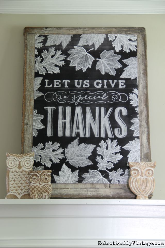 Fall Chalkboard Printable - what a beautiful mantel! kellyelko.com