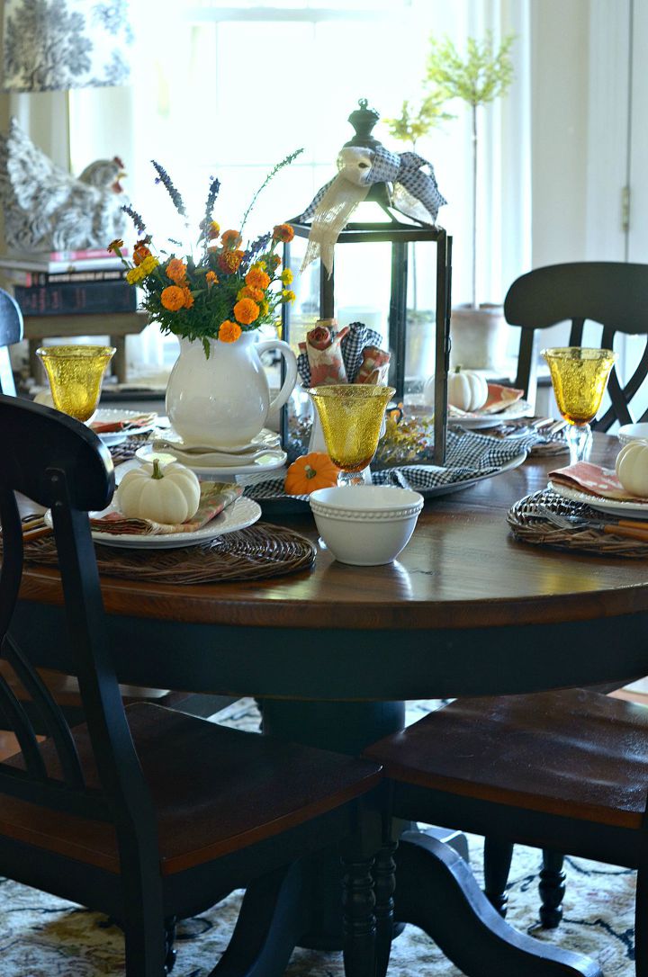 Beautiful fall dining room set for dinner