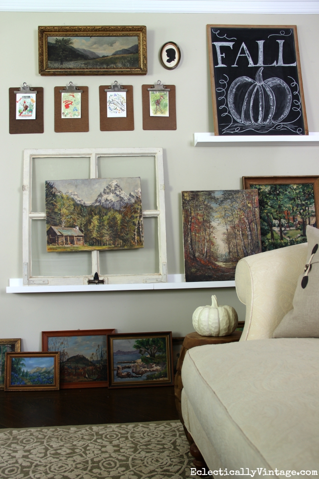 Vintage landscape painting gallery wall - love this! kellyelko.com