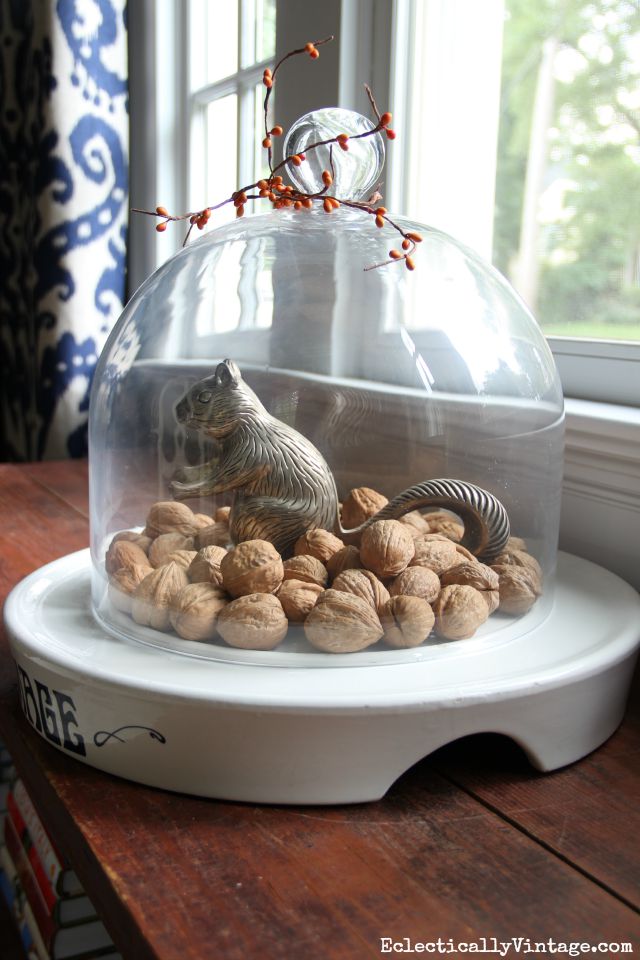 Vintage squirrel nutcracker - love this fun fall display kellyelko.com