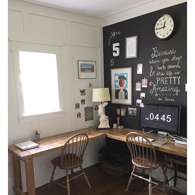 Love this home office chalkboard wall kellyelko.com