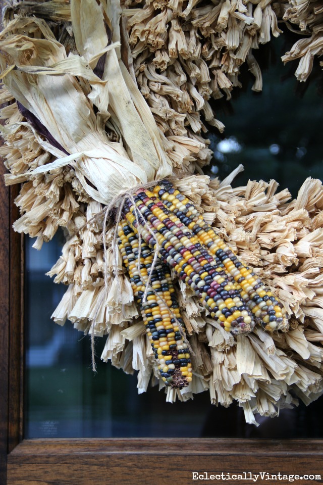 Add Indian corn to a wreath for fall kellyelko.com