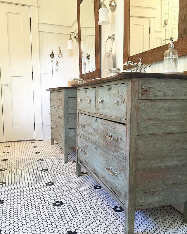 Rustic bathroom vanities - love the chippy blue color kellyelko.com