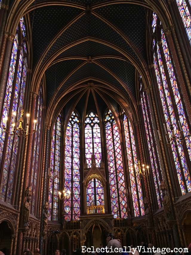 Sainte Chapelle in Paris - this is the most amazing stained glass I've ever seen and I love this itinerary on what to see in Paris kellyelko.com