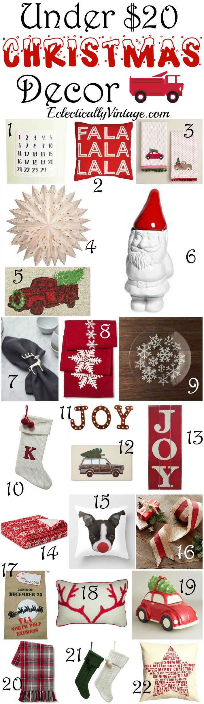 Affordable Christmas Home Decor Under $20! More than thirty fabulous items to deck your halls! kellyelko.com