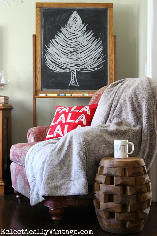 Chalkboard Christmas tree and a cozy chair kellyelko.com