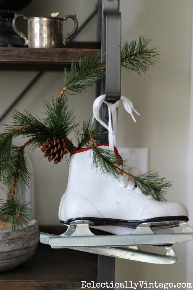 Ice skates make fun Christmas decor kellyelko.com