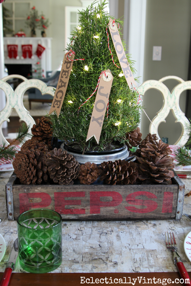 Vintage wood soda crate Christmas tree centerpiece kellyelko.com