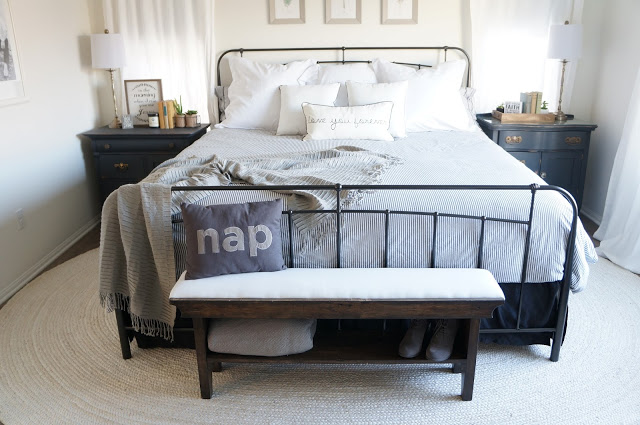 Love the iron bed and the antique chests used as nightstands kellyelko.com 