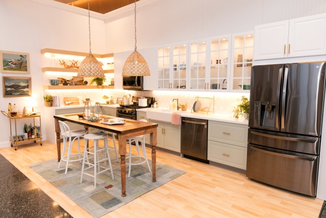 Love this beachy kitchen and the one of a kind touches like the old door island kellyelko.com