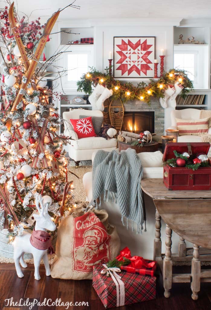 red-white-Christmas-decor-ski-lodge-698x1024