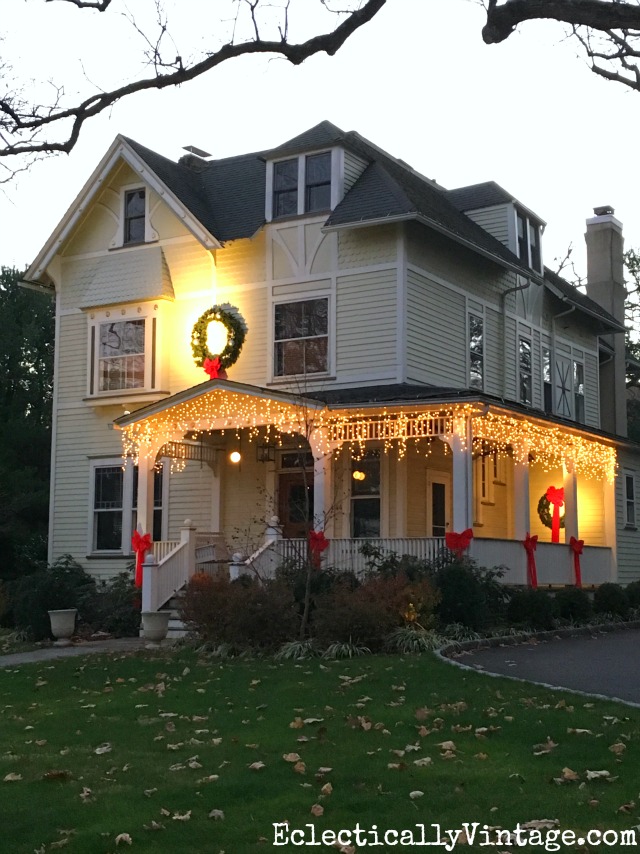 Victorian house at Christmas - love the icicle lights kellyelko.com