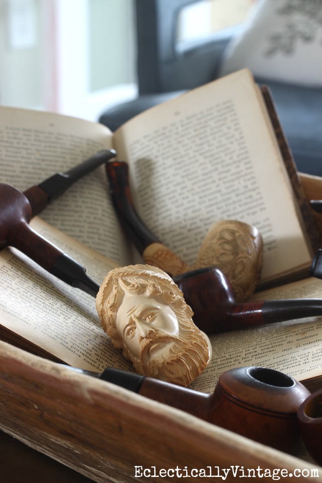 Meerschaum pipe collection - what a fun way to display them kellyelko.com