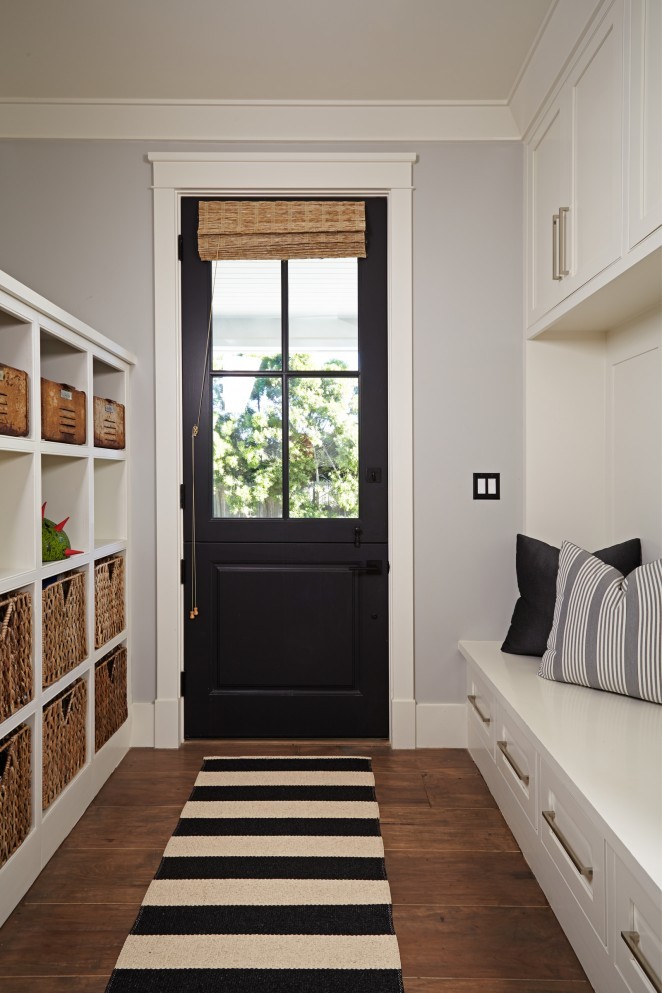 Black and white mudroom - love the black dutch door kellyelko.com