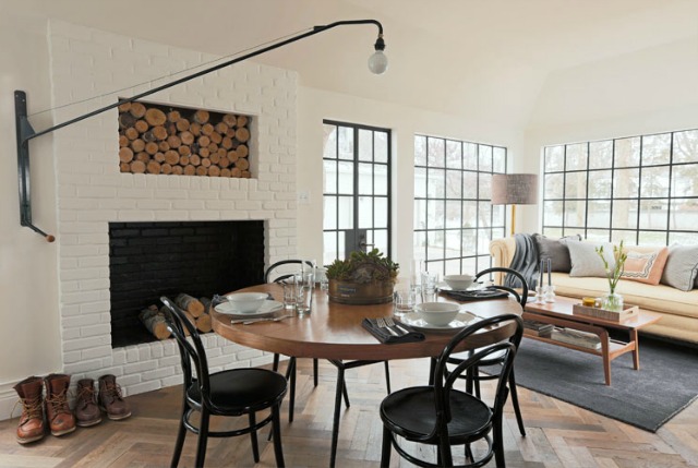 A fun alternative to a chandelier and love the bentwood chairs and French herringbone floors kellyelko.com
