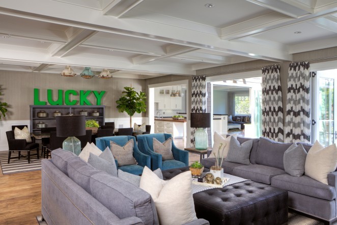 Love the color palette of this beautiful home - grays, black and blues with a pop of green kellyelko.com