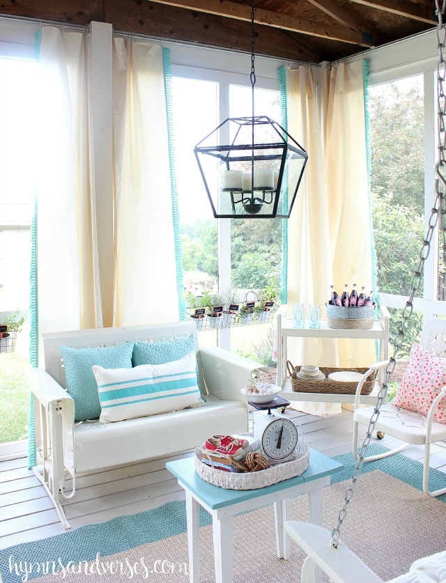 Love this screened in porch and the vintage glider and porch swing kellyelko.com