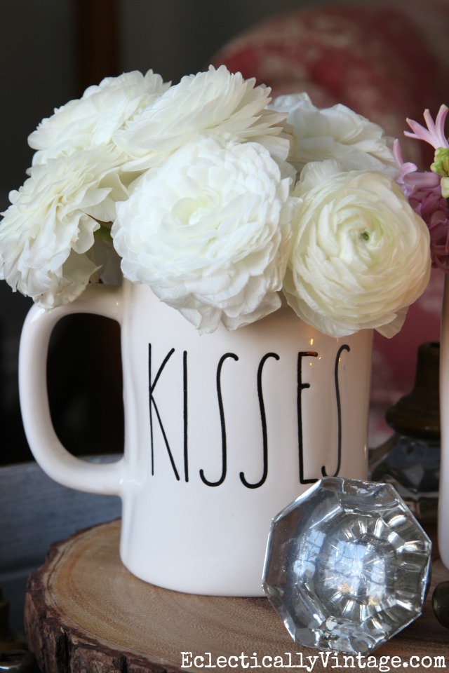 White ranuculus in a fun mug kellyelko.com