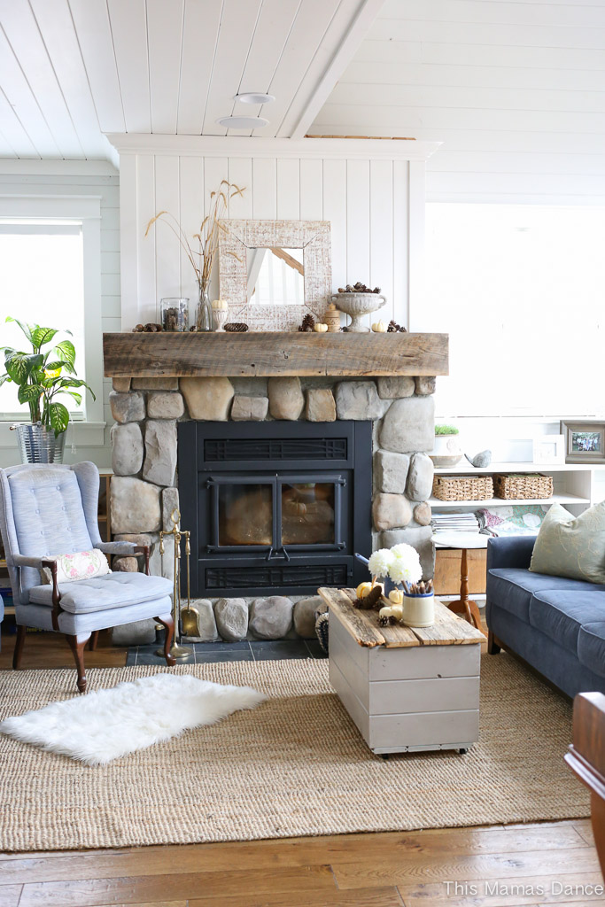 Eclectic Farmhouse Tour - a 1940's cottage of This Mamas Dance gets a DIY addition. Love the stone fireplace kellyelko.com 