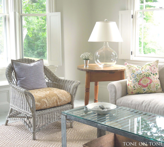 Coastal family room - love an indoor wicker chair kellyelko.com