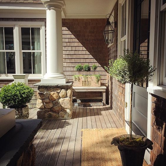 Coastal front porch - love the stone column bases kellyelko.com