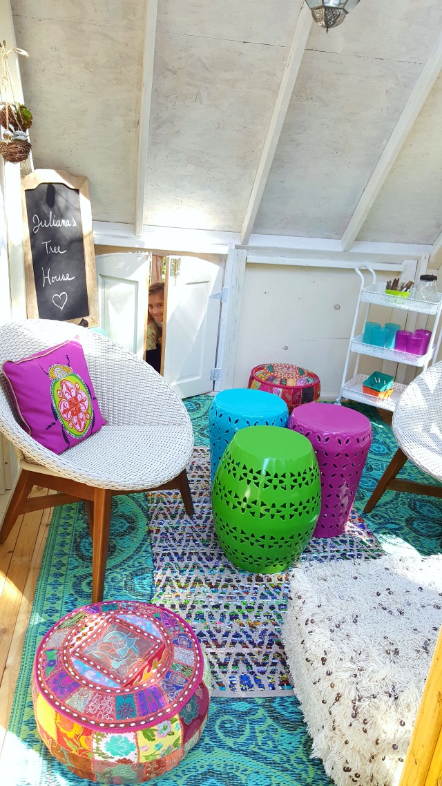 Love the colorful outdoor furniture in this fun treehouse kellyelko.com