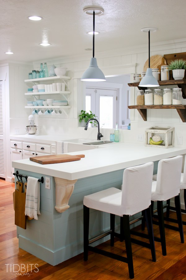 Cottage tour - love the open shelves in the kitchen kellyelko.com