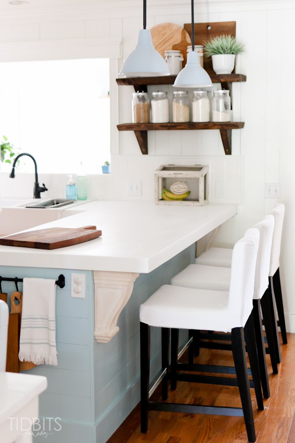 charming cottage kitchen - love the rustic wood shelves kellyelko.com