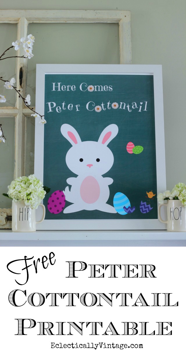 Free Peter Cottontail Printable - this is adorable! Plus get more than 20 more free spring printables kellyelko.com