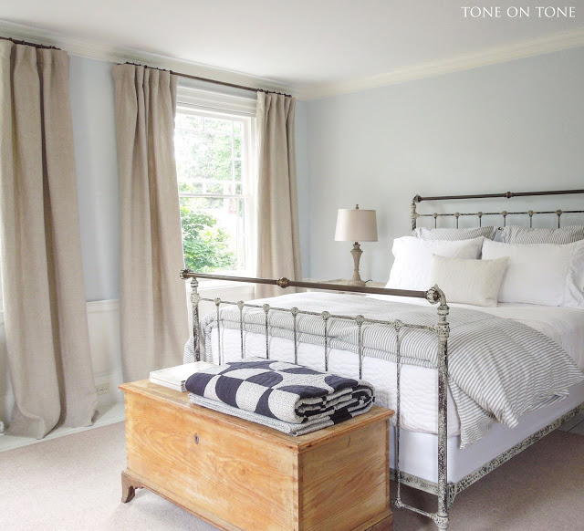Simple master bedroom - love the blanket chest and iron bed kellyelko.com