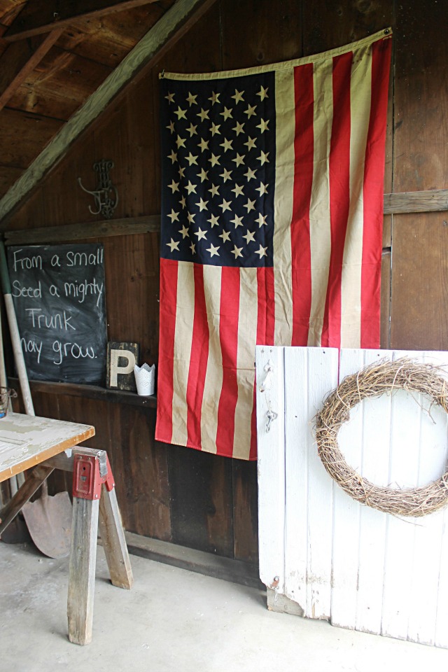 America flag in a rustic potting shed kellyelko.com