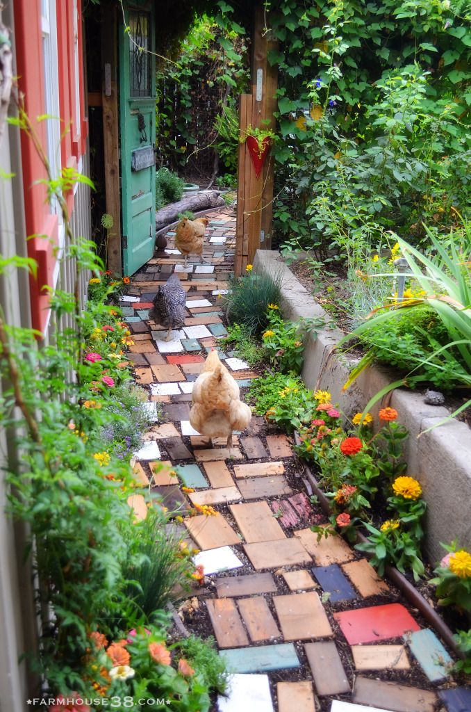 Love this garden path made from leftover scrap wood kellyelko.com