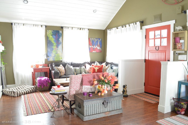 Colorful home tour - love the bold red front door color kellyelko.com