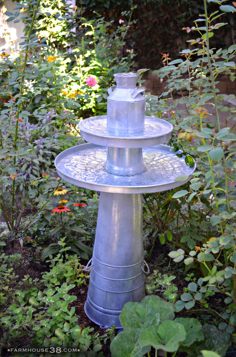 DIY galvanized bucket bird bath kellyelko.com