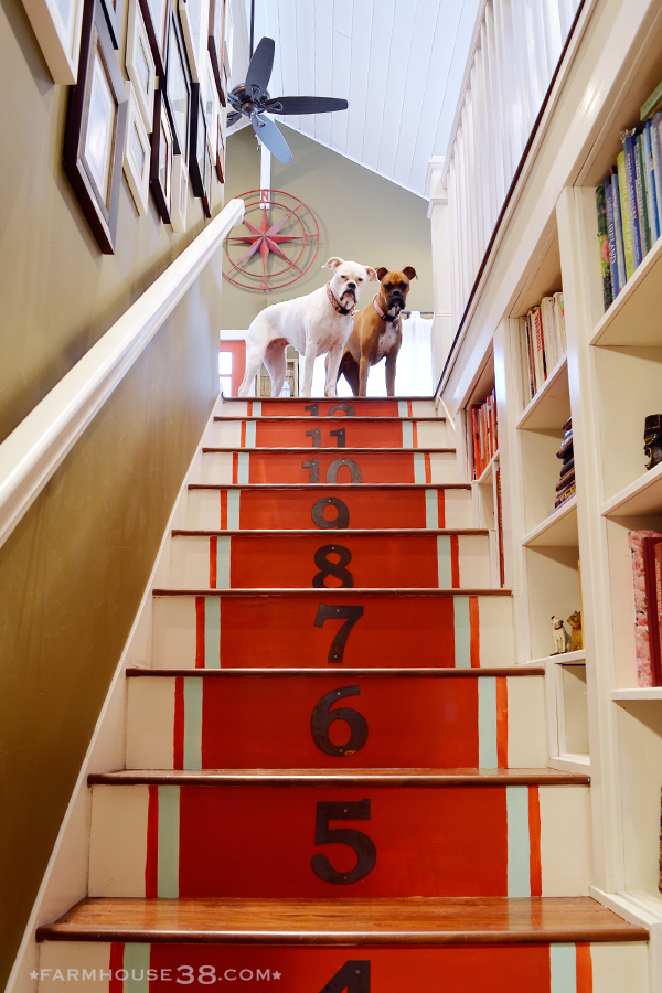 Love these fun painted and numbered stair runner kellyelko.com