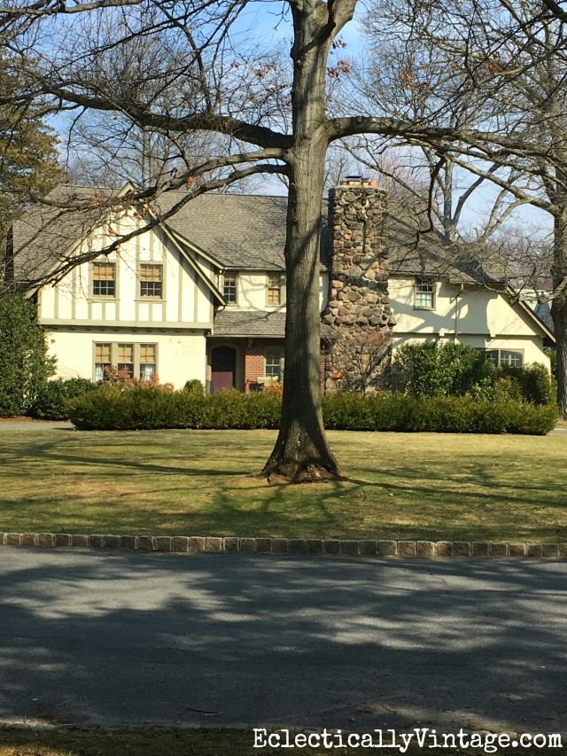 Curb Appeal - love the charming stone chimney in the front of this old house kellyelko.com