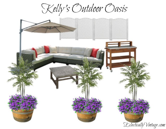 Love this backyard mood board - that sofa is perfect for lounging and the concrete coffee table is stunning! kellyelko.com